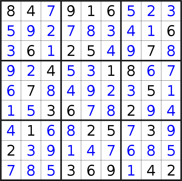Sudoku solution for puzzle published on Monday, 3rd of October 2022