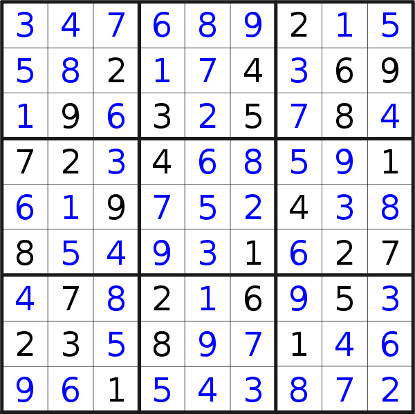Sudoku solution for puzzle published on Sunday, 9th of October 2022