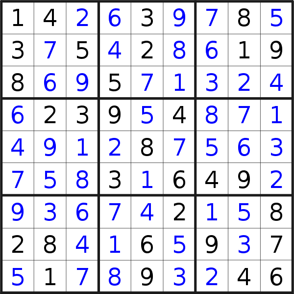 Sudoku solution for puzzle published on Monday, 10th of October 2022