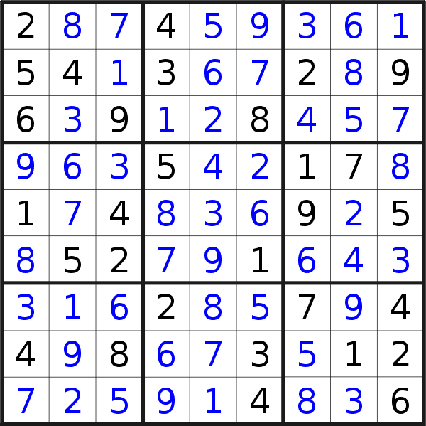 Sudoku solution for puzzle published on Sunday, 16th of October 2022