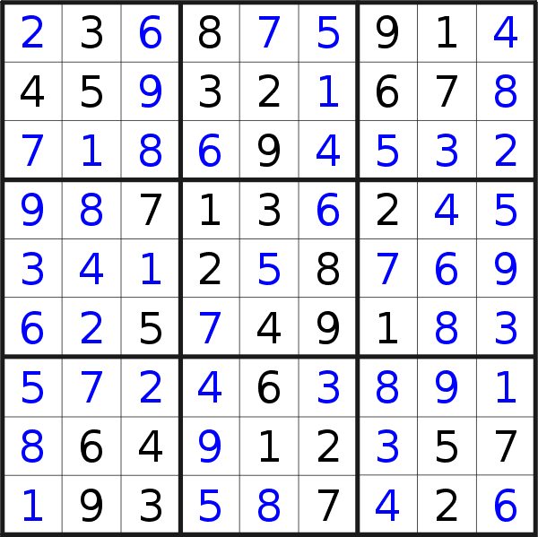 Sudoku solution for puzzle published on Tuesday, 18th of October 2022