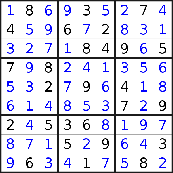 Sudoku solution for puzzle published on Monday, 24th of October 2022