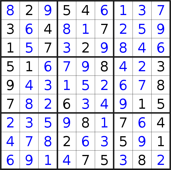 Sudoku solution for puzzle published on Sunday, 6th of November 2022