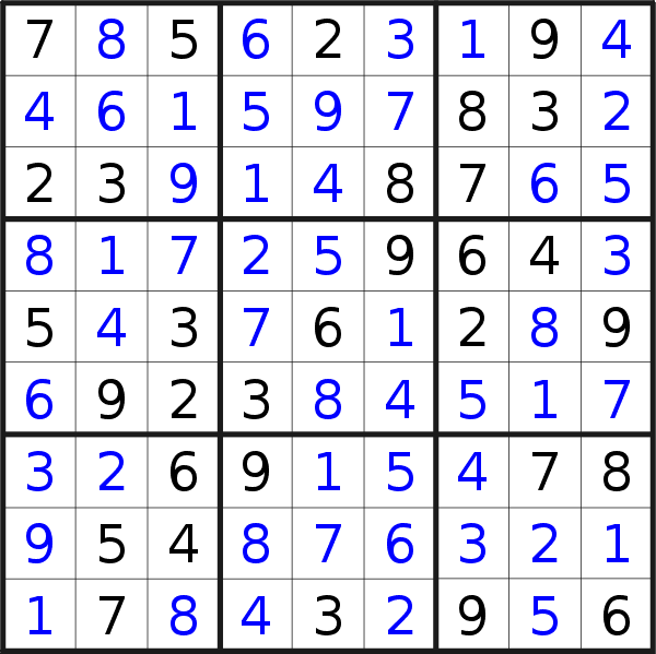 Sudoku solution for puzzle published on Thursday, 10th of November 2022