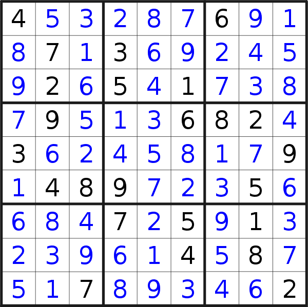 Sudoku solution for puzzle published on Sunday, 13th of November 2022