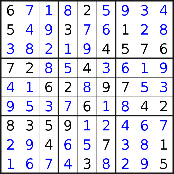 Sudoku solution for puzzle published on Saturday, 19th of November 2022