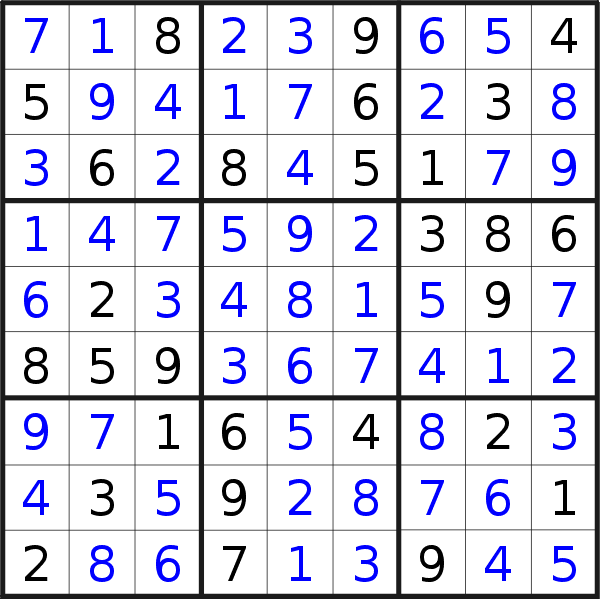 Sudoku solution for puzzle published on Sunday, 20th of November 2022