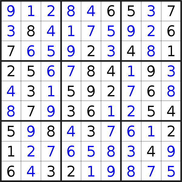 Sudoku solution for puzzle published on Monday, 21st of November 2022