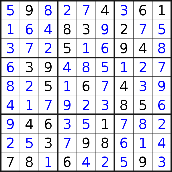 Sudoku solution for puzzle published on Saturday, 26th of November 2022
