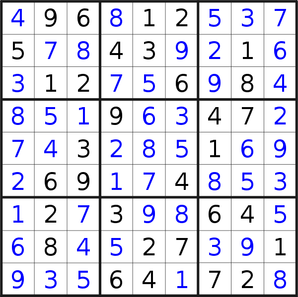 Sudoku solution for puzzle published on Sunday, 27th of November 2022