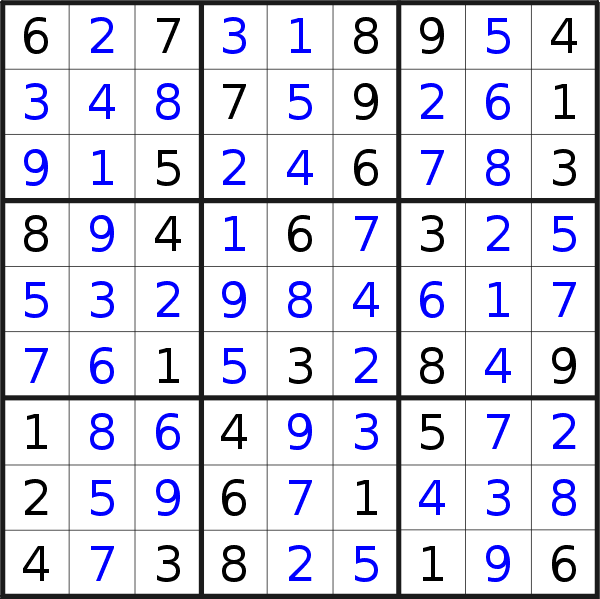 Sudoku solution for puzzle published on Thursday, 1st of December 2022