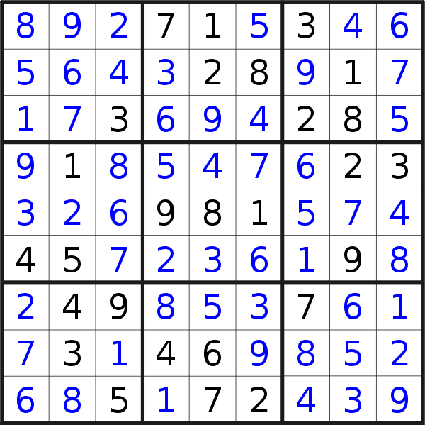 Sudoku solution for puzzle published on Friday, 9th of December 2022