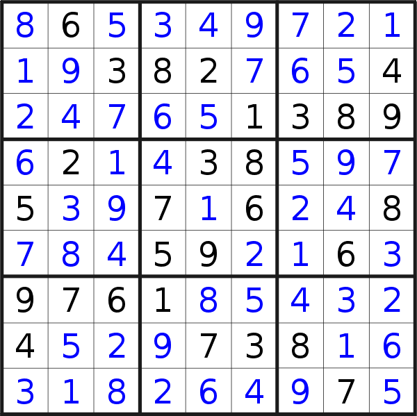Sudoku solution for puzzle published on Sunday, 18th of December 2022
