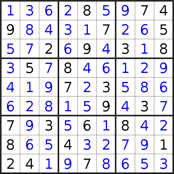 Sudoku solution for puzzle published on Thursday, 22nd of December 2022