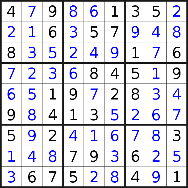 Sudoku solution for puzzle published on Friday, 30th of December 2022