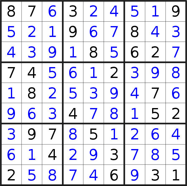 Sudoku solution for puzzle published on Saturday, 31st of December 2022