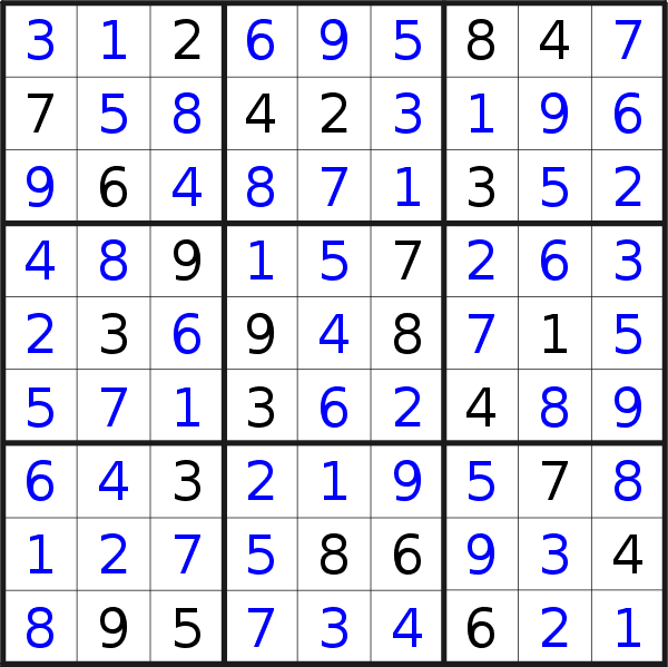 Sudoku solution for puzzle published on Monday, 2nd of January 2023