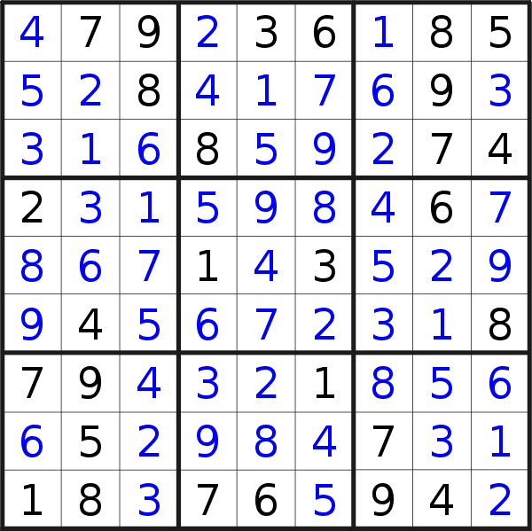 Sudoku solution for puzzle published on Saturday, 7th of January 2023