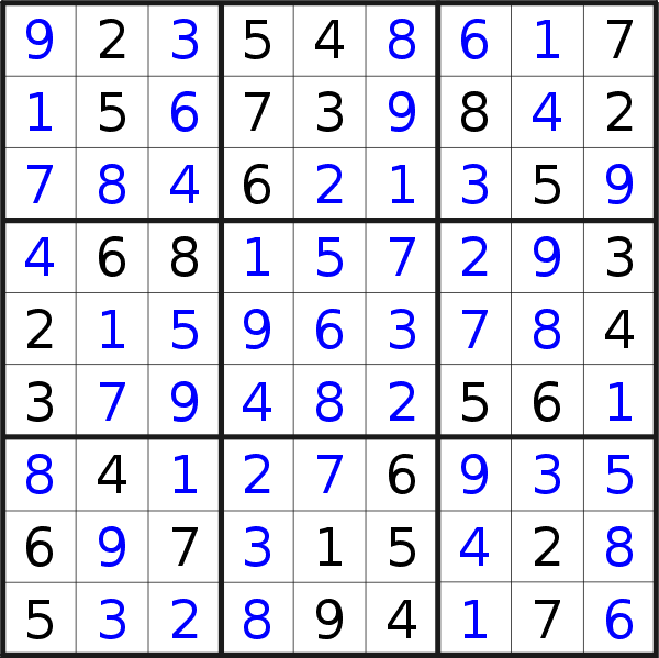 Sudoku solution for puzzle published on Monday, 9th of January 2023
