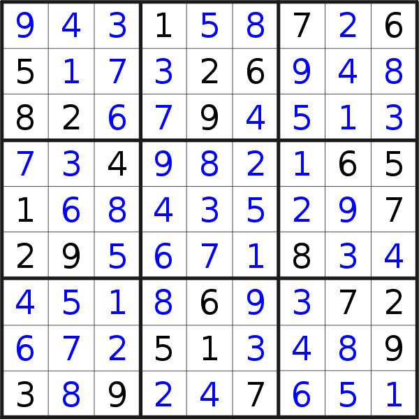 Sudoku solution for puzzle published on Thursday, 12th of January 2023