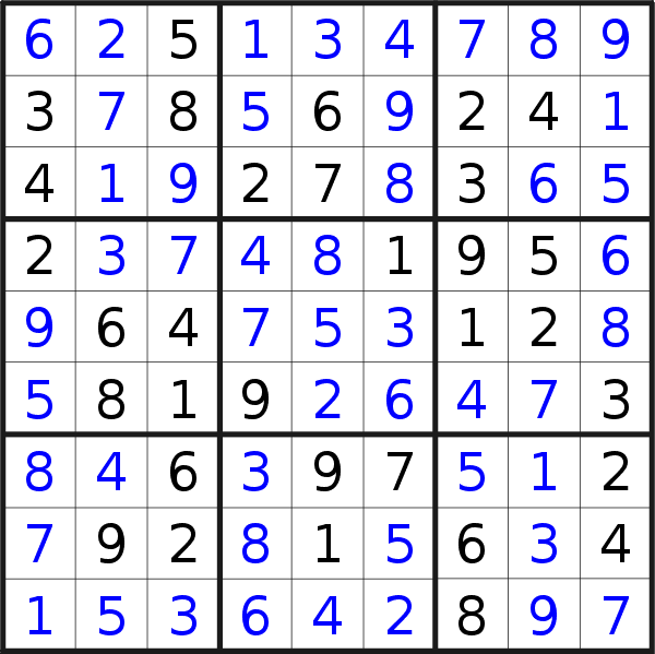 Sudoku solution for puzzle published on Friday, 13th of January 2023