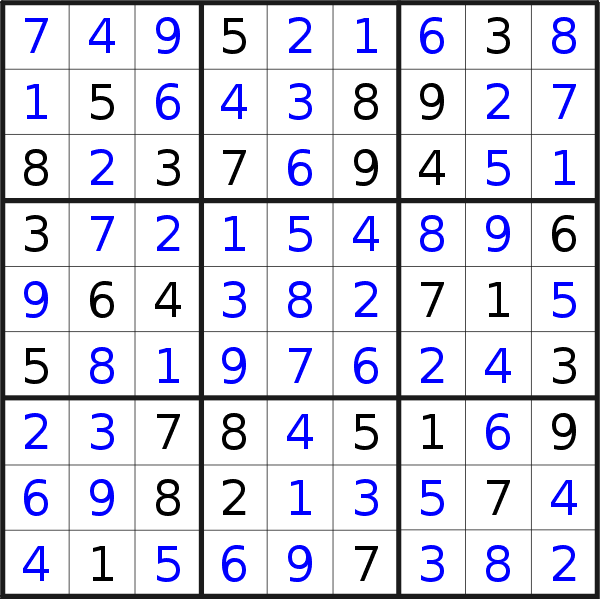 Sudoku solution for puzzle published on Sunday, 15th of January 2023