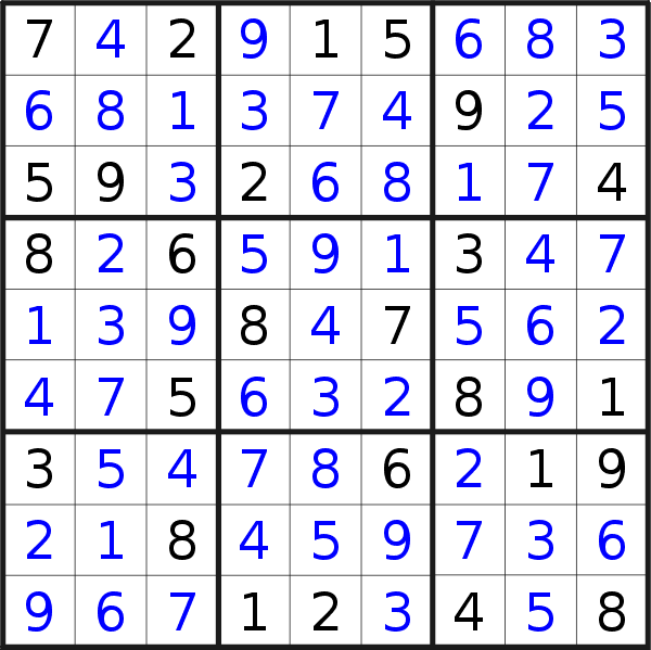 Sudoku solution for puzzle published on Thursday, 19th of January 2023