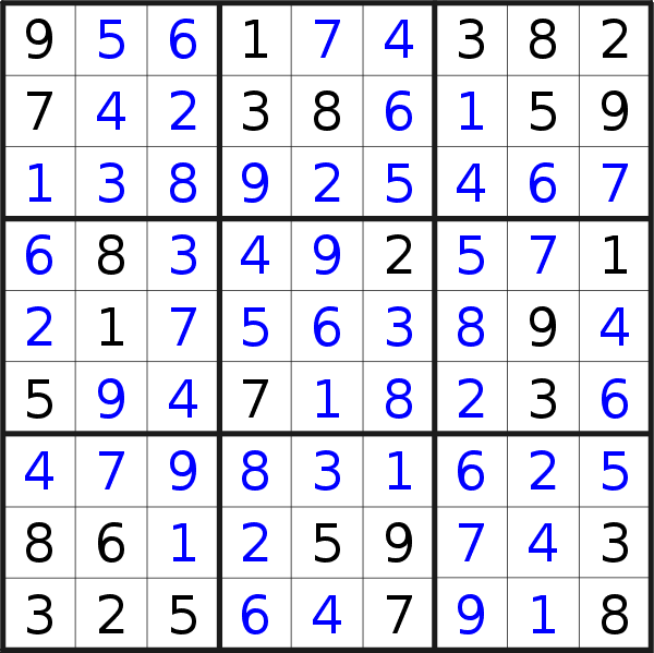 Sudoku solution for puzzle published on Sunday, 22nd of January 2023