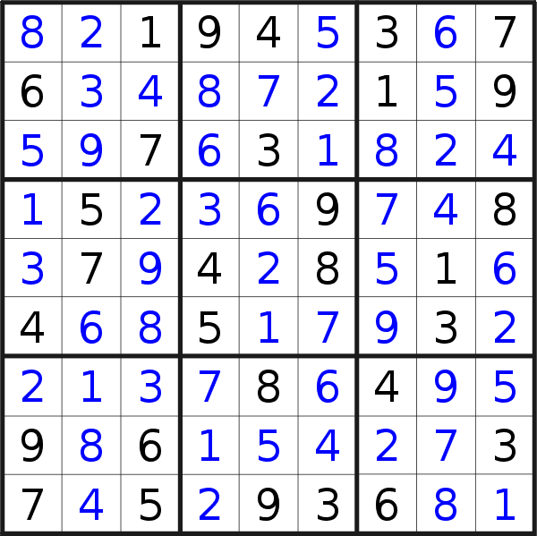 Sudoku solution for puzzle published on Saturday, 28th of January 2023