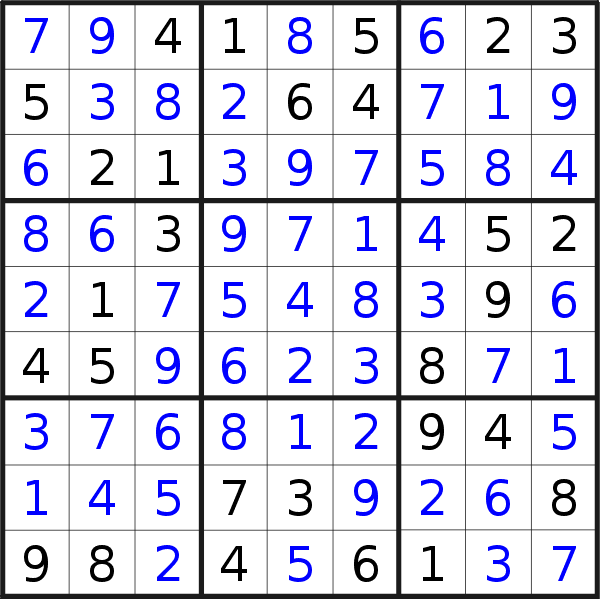 Sudoku solution for puzzle published on Sunday, 29th of January 2023