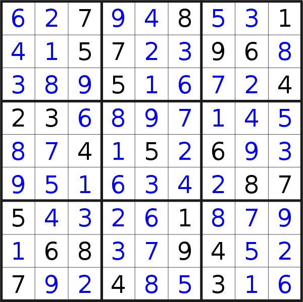 Sudoku solution for puzzle published on Tuesday, 31st of January 2023