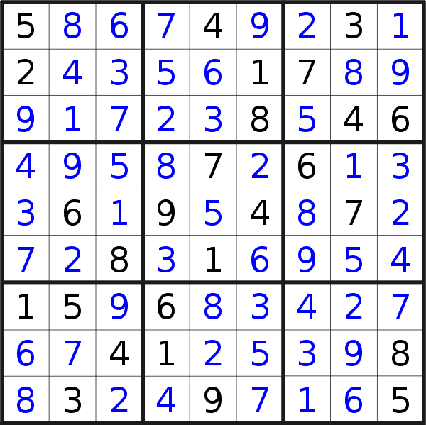 Sudoku solution for puzzle published on Wednesday, 1st of February 2023