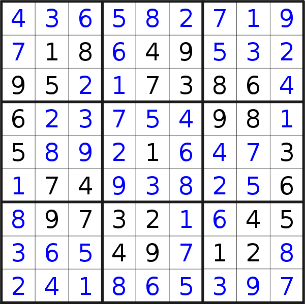 Sudoku solution for puzzle published on Monday, 13th of February 2023