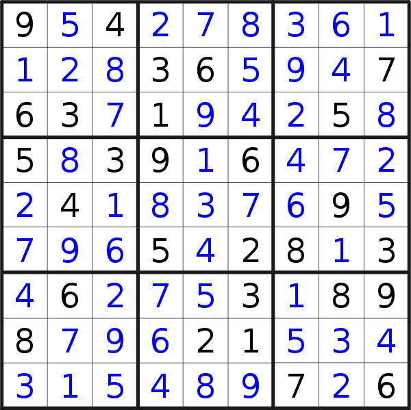 Sudoku solution for puzzle published on Sunday, 19th of February 2023