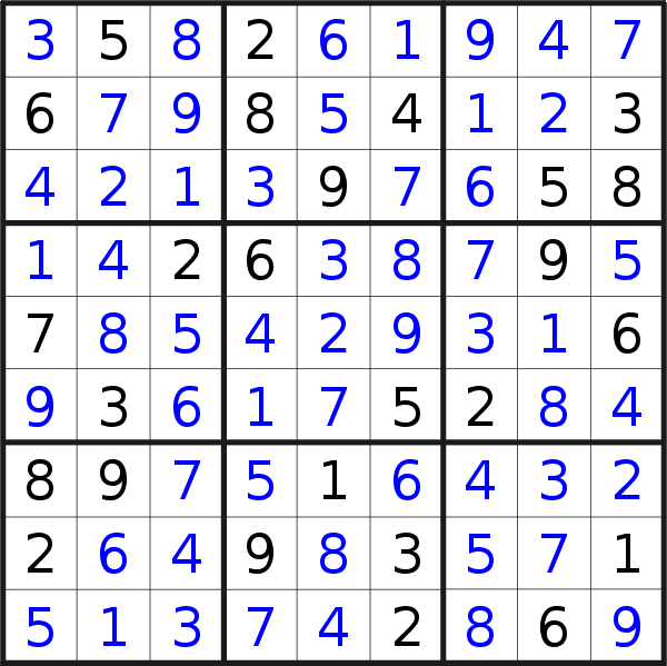 Sudoku solution for puzzle published on Monday, 20th of February 2023