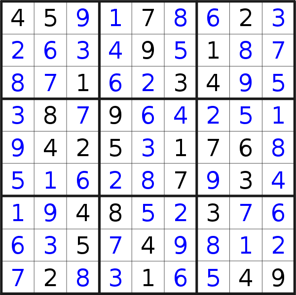 Sudoku solution for puzzle published on Thursday, 23rd of February 2023