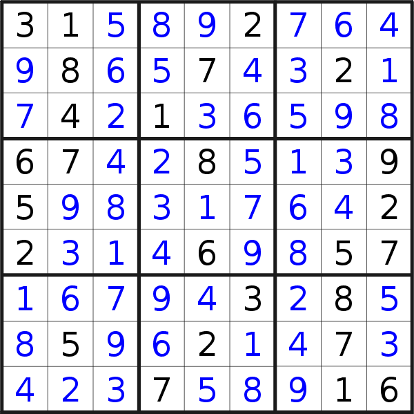 Sudoku solution for puzzle published on Monday, 27th of February 2023