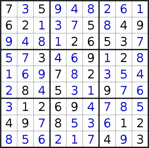 Sudoku solution for puzzle published on Tuesday, 28th of February 2023