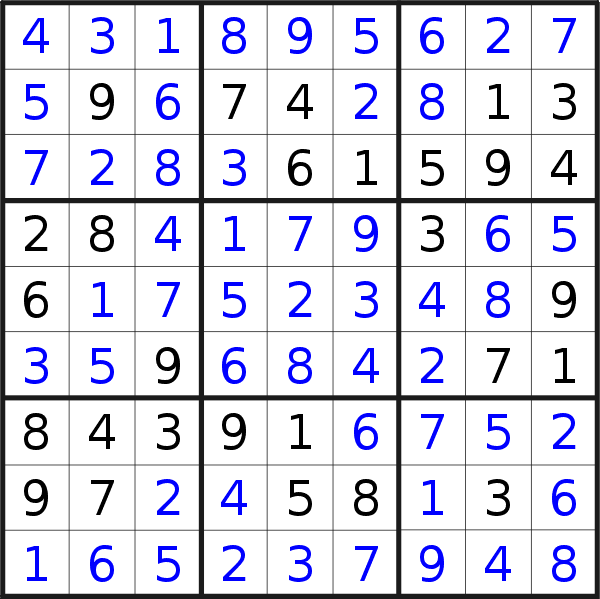Sudoku solution for puzzle published on Sunday, 12th of March 2023