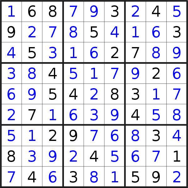 Sudoku solution for puzzle published on Thursday, 16th of March 2023