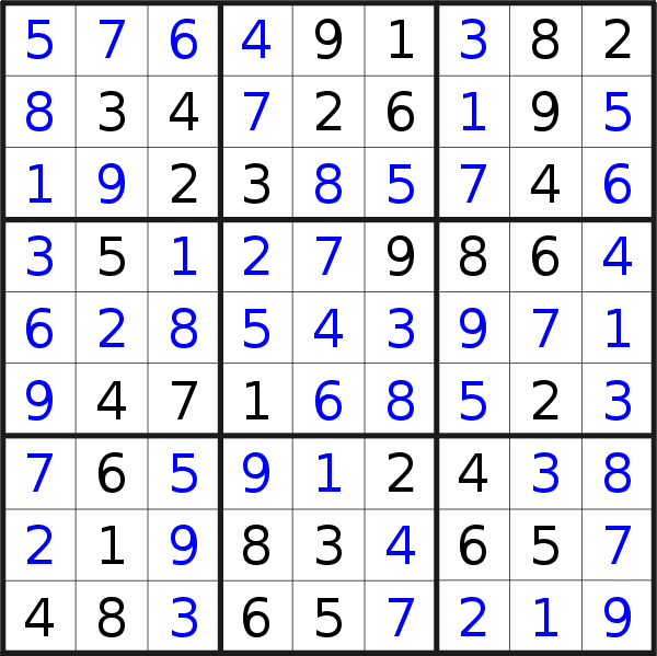 Sudoku solution for puzzle published on Thursday, 23rd of March 2023