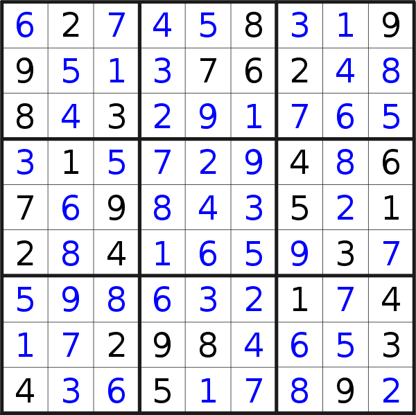 Sudoku solution for puzzle published on Monday, 3rd of April 2023