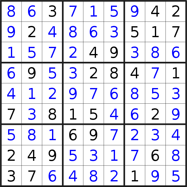 Sudoku solution for puzzle published on Sunday, 9th of April 2023
