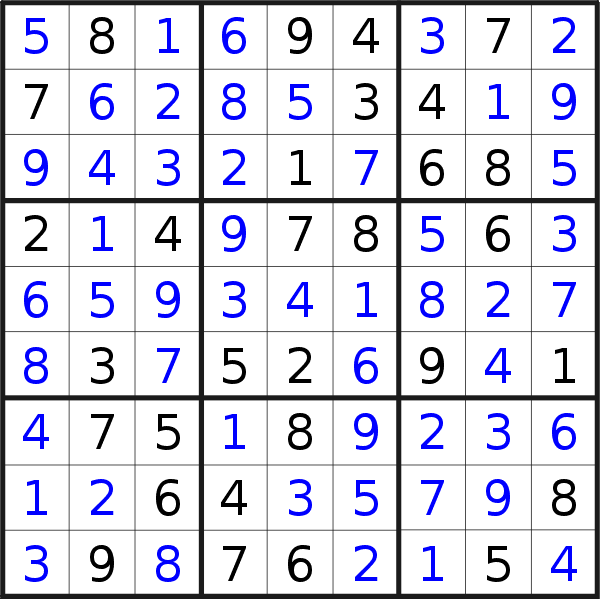 Sudoku solution for puzzle published on Monday, 10th of April 2023