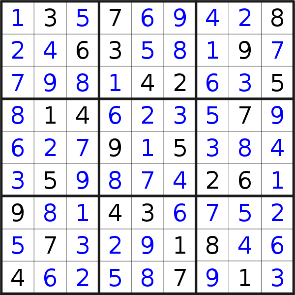 Sudoku solution for puzzle published on Wednesday, 12th of April 2023