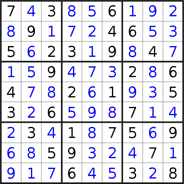 Sudoku solution for puzzle published on Sunday, 16th of April 2023