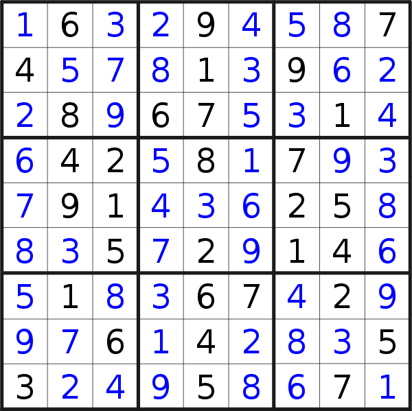 Sudoku solution for puzzle published on Saturday, 22nd of April 2023