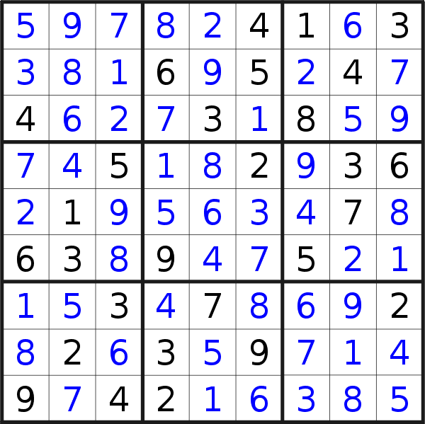 Sudoku solution for puzzle published on Sunday, 23rd of April 2023