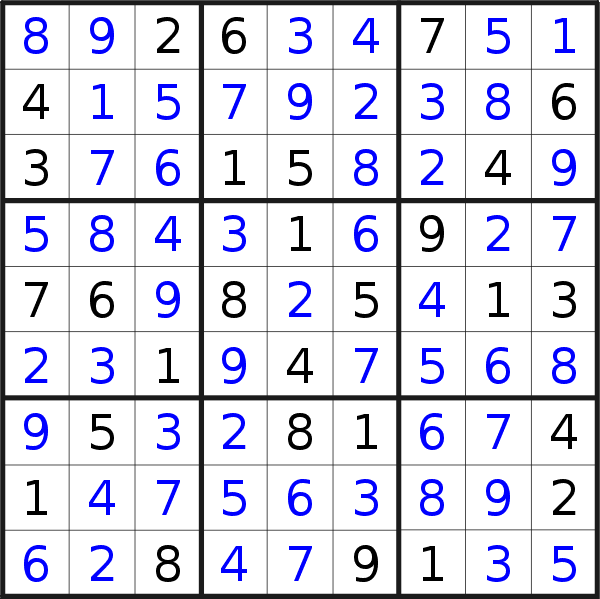 Sudoku solution for puzzle published on Thursday, 27th of April 2023