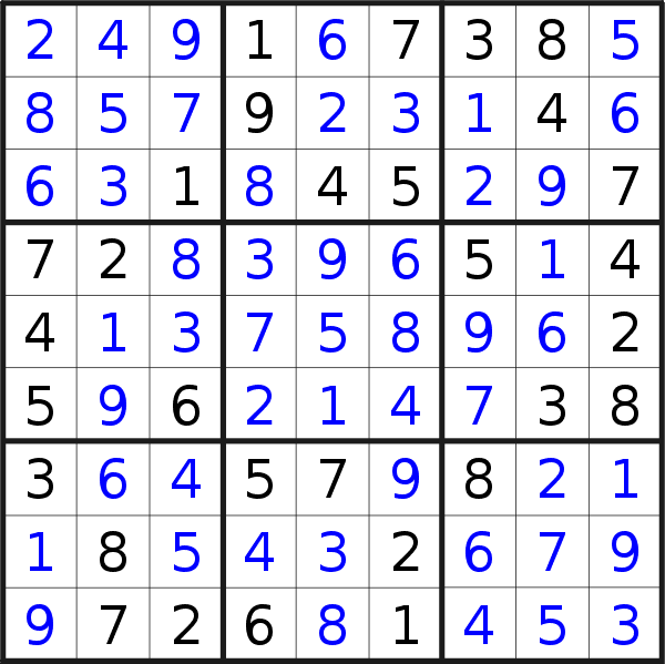 Sudoku solution for puzzle published on Monday, 1st of May 2023